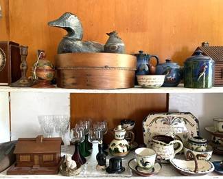 Duck Decoys, Wooden Ware, Folk Art, Glassware & Torquay Pottery.