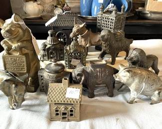 Some of the Cast Iron Bank Collection....Iron, Tin, Pottery, Wood & Ceramic Banks all throughout the house