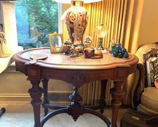 Wonderful Late 1880's Walnut Marble Top Table with Inset Top, Beautiful