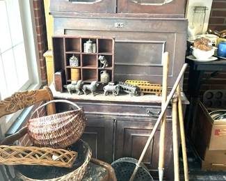 Antique Slant Front Desk and China Cabinet...needs refinishing.