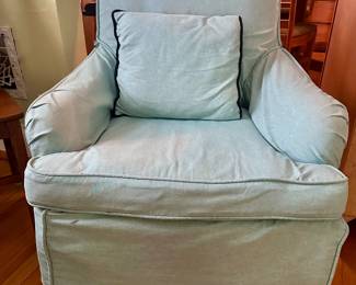 $75.00 - Light Aqua Fabric Slipcovered Armchair