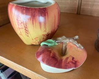 $22.00 - California Claywork Art Ceramic Apple Lidded Jar, Hand Painted