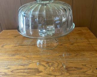 $25.00 - Glass Pedestal Cake Stand with Ribbed Dome