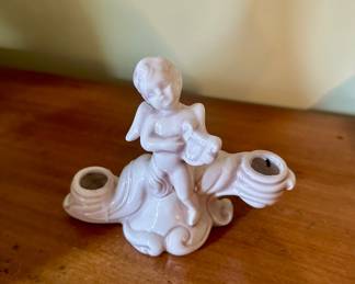 $24.00 - Porcelain Double Cherub Candlestick Holder