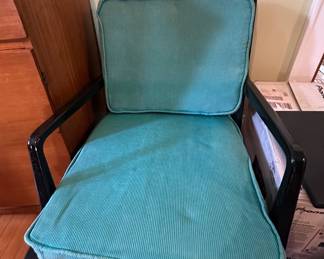 $195.00 - MCM Lounge Armchair With Black Ebonized Finished Frame and Turquoise Corduroy Cushions