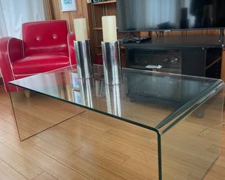 $265.00 - 3-Piece Modern Bent Glass Waterfall Coffee & End Table Set
