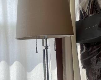 $58.00 - Modern Crystal Column & Chrome Table Lamp with Linen Shade, Double Pull Chain
