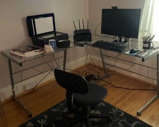 $65.00 - L-Shaped Glass & Metal Corner Computer Desk/Workstation