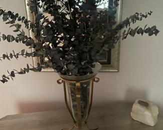 $40.00 - Decorative Glass & Gold -Tone Pedestal Vase with Dried Eucalyptus Arrangement