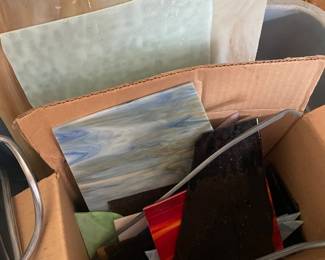 $35.00 - Stained Glass Artist Supply Lot, Assorted Colored Glass Sheets, Scraps & Lead Came