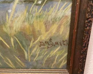 $75.00 - Vintage Signed Stag & Mountain Landscape Painting in Antique Frame