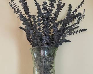 $22.00 - Green Glass Vase with Decorative Floral Arrangement