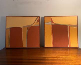 $97.00 - Pair of Mid-Century Modern Abstract Canvas Paintings, Framed