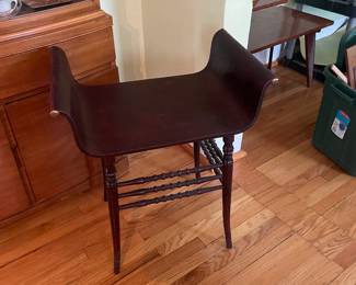 $200.00 - Bustle Bench/Egyptian Revival Stool Antique Vanity Stool With Curved Saddle Seat and Spool-Turned Bobbin Stretchers