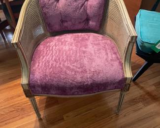 $95.00 - Vintage Hollywood Regency Cane Barrel Chair, Purple Velvet, Greek Key Detail 