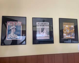 $125.00 - Set of 5 Framed Vintage Sheet Music Cover Prints, Early 1900s Americana