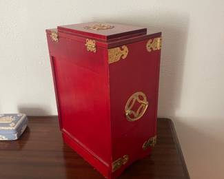$48.00 - Red Asian-Style Wooden Jewelry Armoire Cabinet