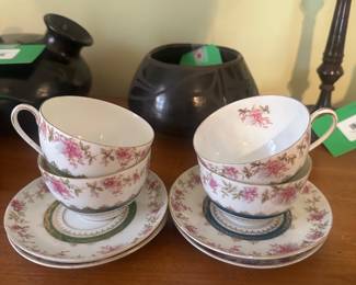 $38.00/Set - Pink Floral 4 Imperial Crown China Austria Tea Cups and 4 Saucers