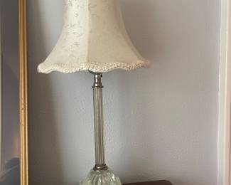 $45.00 - Vintage Marble & Cut Glass Table Lamp with Decorative Fabric Shade