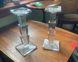 $50.00 - Pair Czech Lead Crystal Empire Pillar Candlesticks, VT210-55