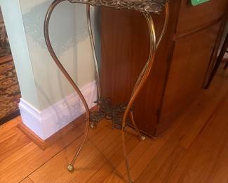 $150.00 - Antique Victorian-Style Ornate Brass Plant Stand With Marble Top (Crack in Marble)