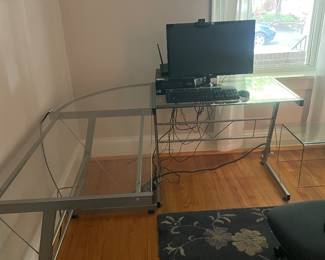 $65.00 - L-Shaped Glass & Metal Corner Computer Desk/Workstation