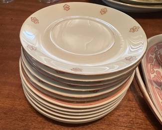 $190.00 - Hutschenreuther Selb Bavaria "Cacilie" Pattern Fine Porcelain Tea Set. Includes: Tray, Sugar, Creamer, Tea Kettle, 4 Cups, and12 White Porcelain Saucers with Metallic Gold Rims