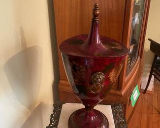 $55.00 - Castilian Imports Tuscan Burgundy Grape & Leaf Covered Decorative Urn