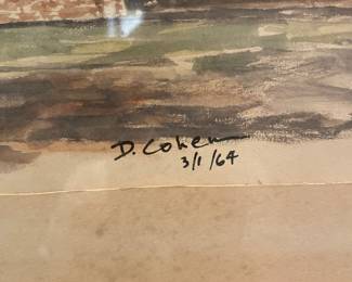 $55.00 - 1964 Signed D Cohen Original Watercolor Architectural Landscape, Framed