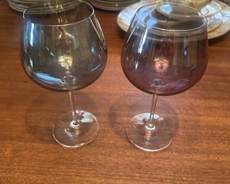 $20.00 - Two Iridescent Balloon Wine Goblets with Clear Stems