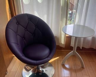 $145.00 - Retro Purple Faux Leather Tufted Swivel Accent Chair, Chrome Pedestal Base