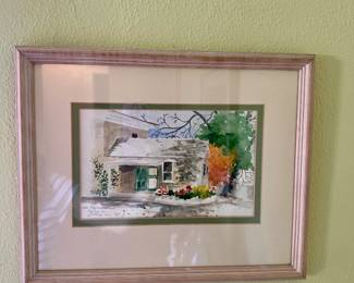 $50.00 - Small Stone Cottage Framed and Matted Watercolor Painting