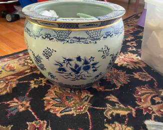 $40.00 - Large Oriental Accent Blue & White Ceramic Planter
