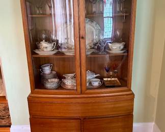 $425.00 - MCM Wood Bowfront China Cabinet and Hutch With Curved Glass Doors and Lower Cabinet Storage