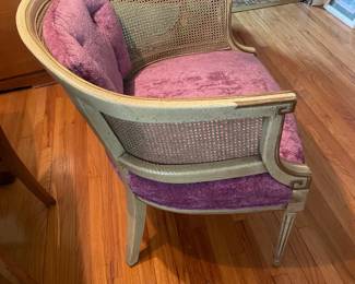 $95.00 - Vintage Hollywood Regency Cane Barrel Chair, Purple Velvet, Greek Key Detail