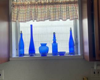 Assorted Cobalt Blue Decorative Glass Bottles & Vases