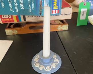 $18.00 - Vintage Wedgwood Blue Jasperware Candlestick