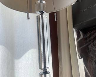 $58.00 - Modern Crystal Column & Chrome Table Lamp with Linen Shade, Double Pull Chain