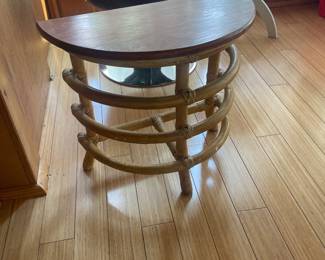 $65.00 - Pair of Vintage Rattan Bamboo Demilune Half-Moon Side Tables