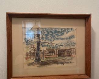 $55.00 - 1964 Signed D Cohen Original Watercolor Architectural Landscape, Framed