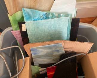 $35.00 - Stained Glass Artist Supply Lot, Assorted Colored Glass Sheets, Scraps & Lead Came 