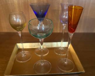 $28.00 - 5 Artland Long-Stemmed Liqueur/Cordial Glasses Set, Featuring An Assortment of Jewel-Toned, Uniquely Shaped Bowls On Slender Clear Stems