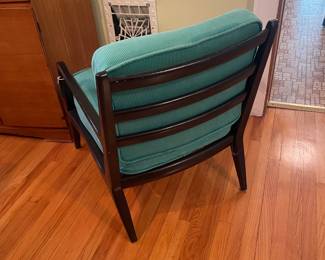 $195.00 - MCM Lounge Armchair With Black Ebonized Finished Frame and Turquoise Corduroy Cushions