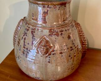$58.00 - Handcrafted Ceramic Vase with Earthy, Speckled Glaze and Raised Pinecone Accents By Red Stone Studio Art Pottery