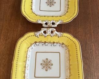 $40.00/Pair - Antique Square Porcelain Serving Dishes Yellow/White/Gold