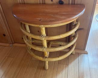 $65.00 - Pair of Vintage Rattan Bamboo Demilune Half-Moon Side Tables