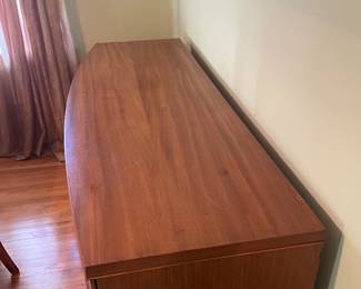 $395.00 - Mid-Century Modern Wood Bow-Front Buffet/Credenza/Sideboard With Curved Central Stack of Drawers and Side Cabinet Doors