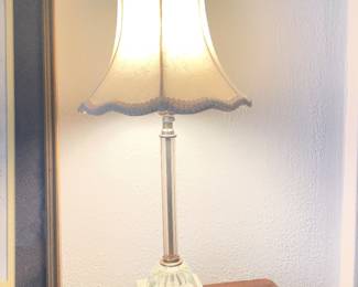 $45.00 - Vintage Marble & Cut Glass Table Lamp with Decorative Fabric Shade