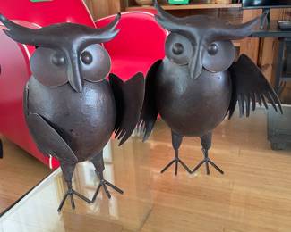 $40.00 - Pair of Handcrafted Metal Owl Sculptures