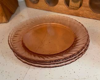 $10.00 - Vintage Arcoroc France Pink Swirl 4 Plates